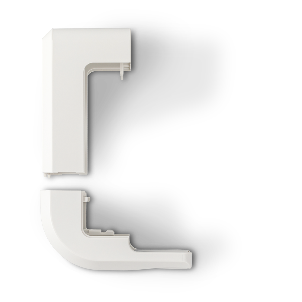 Pièces du kit de conduits de refroidissement pour la Snapmaker U1 (illustrées séparément) : deux conduits de refroidissement blancs en forme de L.