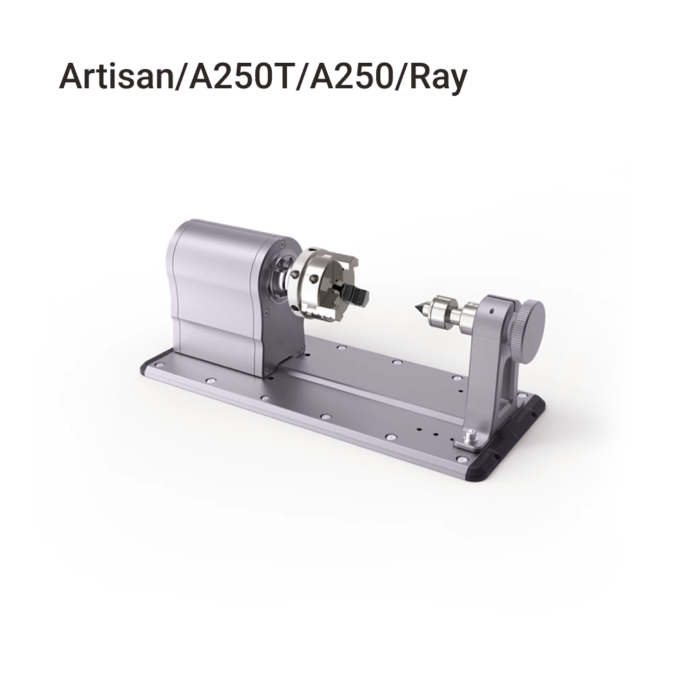 Snapmaker-rotatiemodule, geconfigureerd met Artisan/A250T/A250/Ray voor geavanceerde CNC-taken.