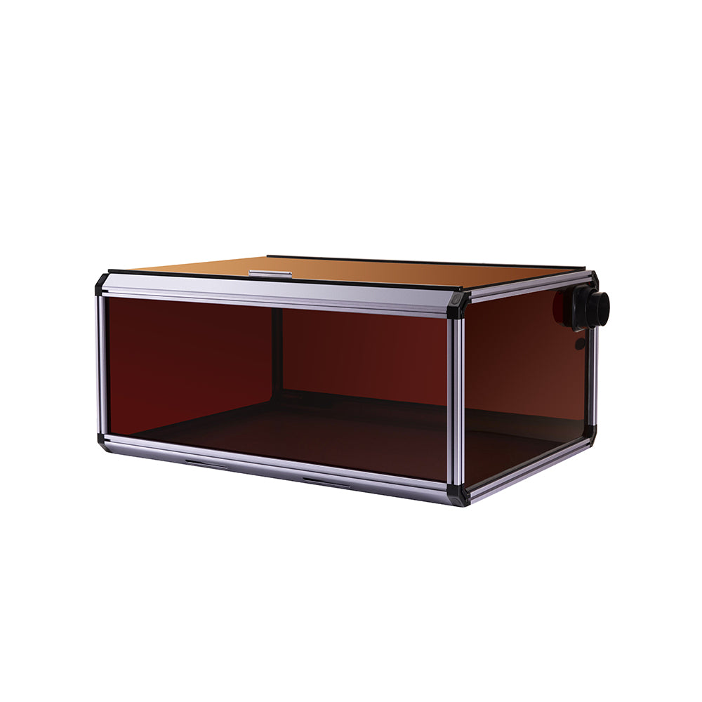 Snapmaker Ray enclosure with a closed lid, built with a robust all-metal structure for laser engraving safety and protection.