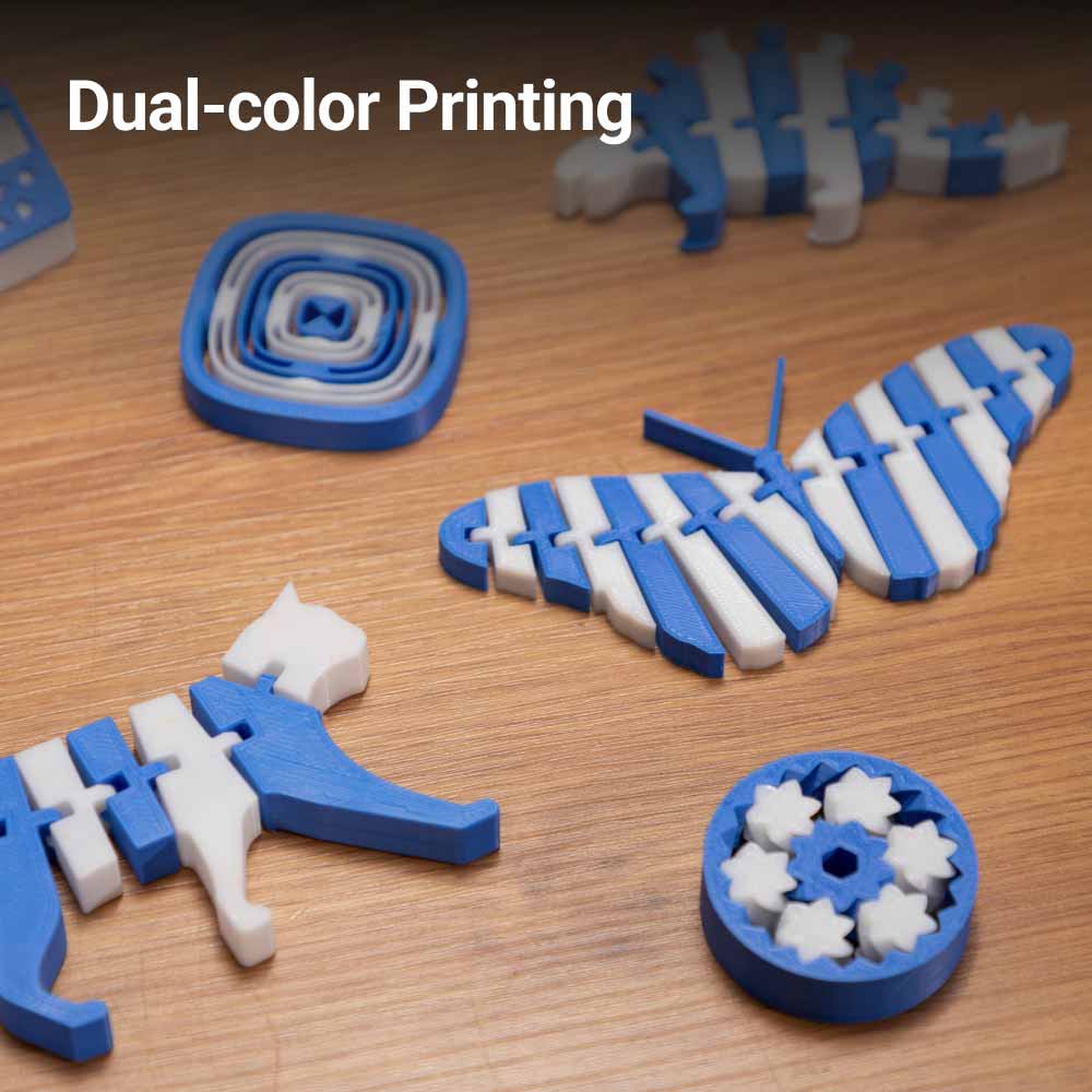 Dual-color 3D printing example from Snapmaker, showcasing precise color blending and design flexibility.
