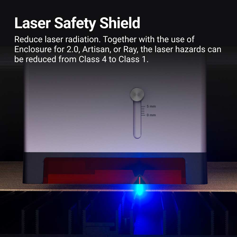 Laser Safety Shield on Snapmaker reduces radiation, enhancing safety from Class 4 to Class 1.