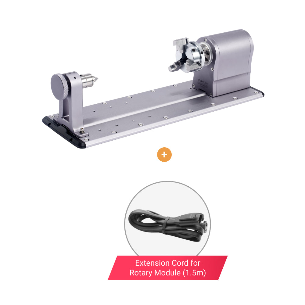 Snapmaker Rotary Module displayed with an extension cord for extended operational flexibility.