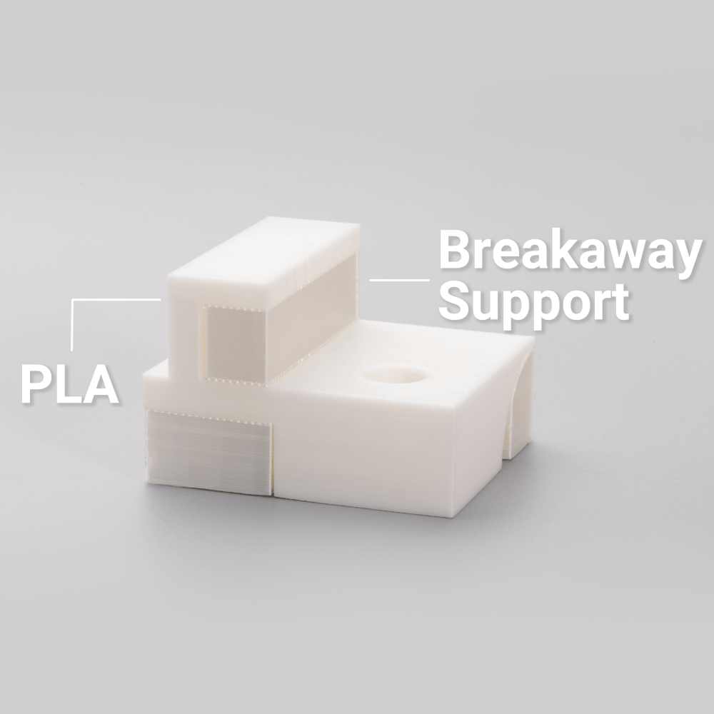 Clean removal of breakaway support from 3D print using Snapmaker PLA filament.