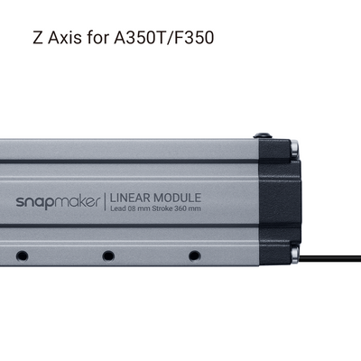 Zoomed perspective of Z Axis Linear Module for A350T/F350 displaying stroke length and lead configuration.