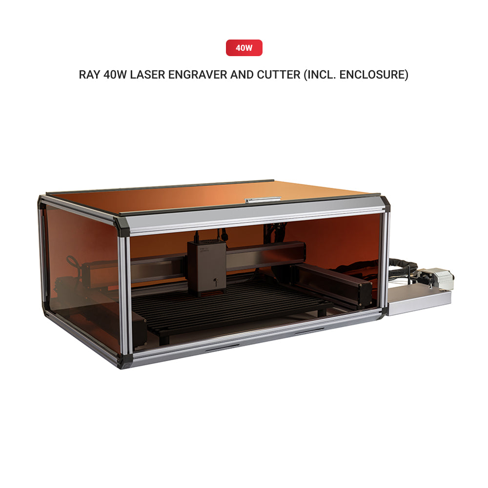 Snapmaker Ray 40W Laser Engraver with protective enclosure, showcasing high-capacity laser machining for precision work.