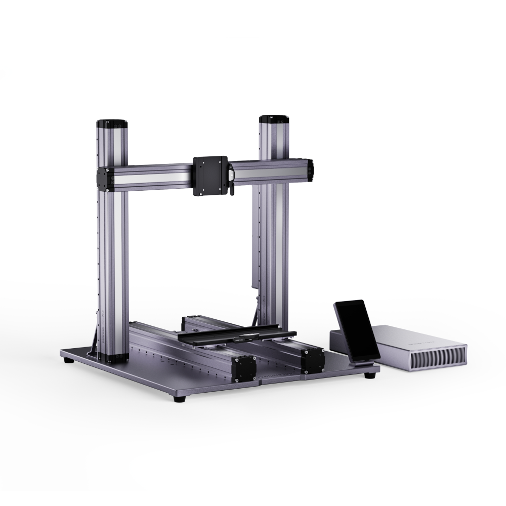 Snapmaker 2.0 frame equipped with Quick Swap Kit, enabling toolhead switching between 3D printer, laser, and CNC modules.