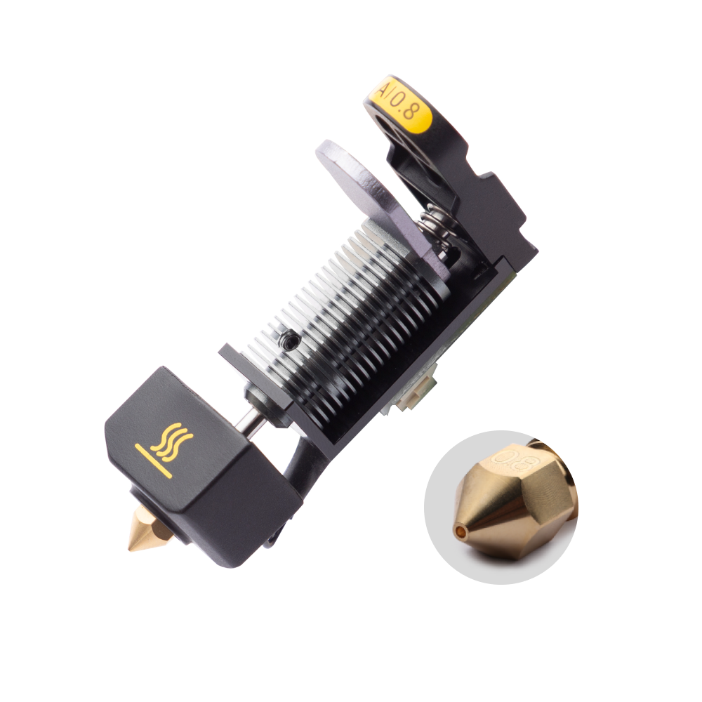0.8 mm Snapmaker Hot End for Dual Extrusion Module with brass nozzle close-up.