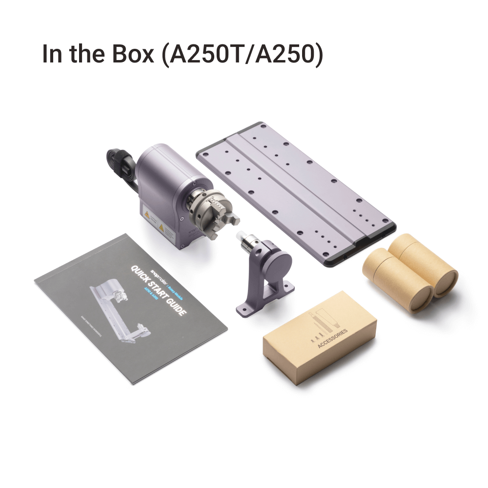 Snapmaker Rotary Module kit components for 4th axis CNC and laser engraving.