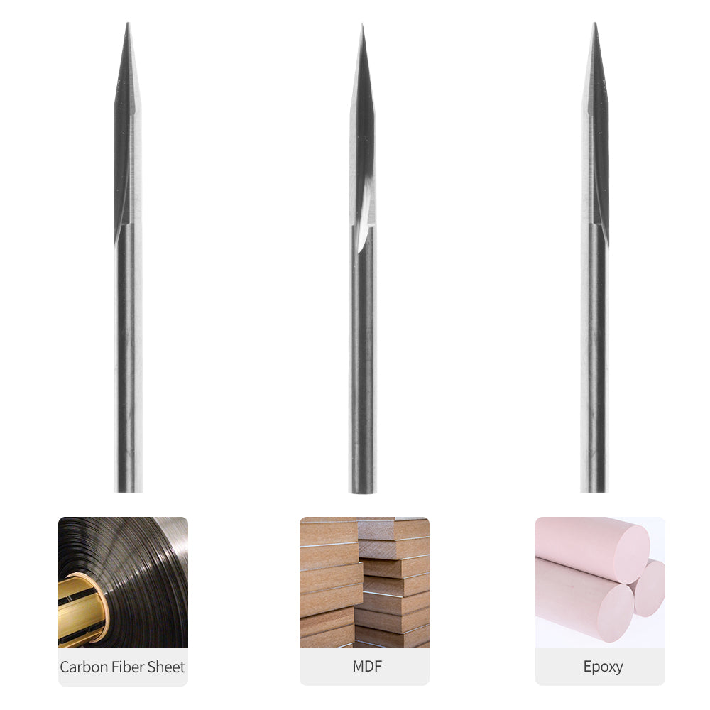 Fraisettes CNC Snapmaker présentées avec les matériaux compatibles pour différentes applications de sculpture.