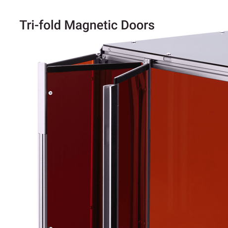 Snapmaker 3D printer enclosure with tri-fold magnetic doors for easy access and maintenance during printing.