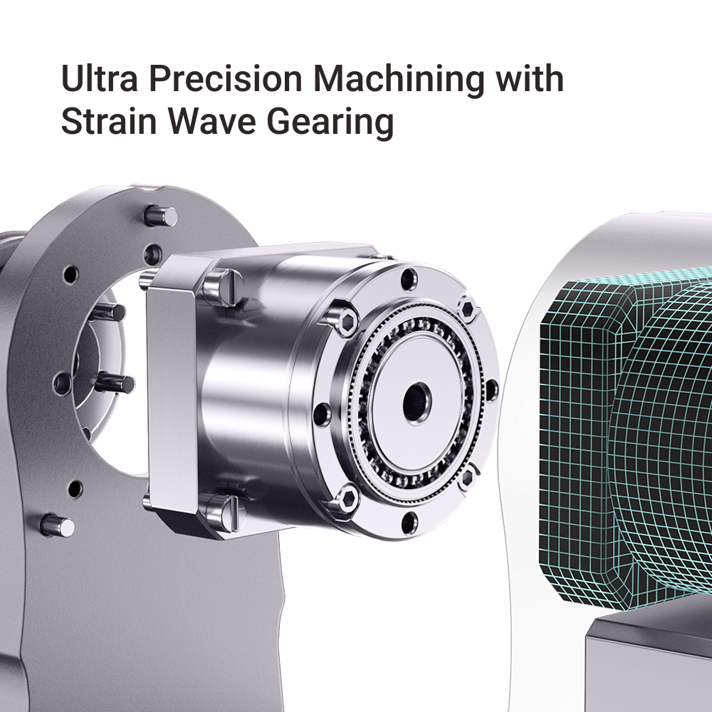 Ultraprecieze CNC-bewerking met de Snapmaker-rotatiemodule met vierde as, voorzien van een strain wave-tandwieloverbrenging.