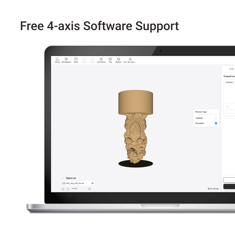 Snapmaker biedt gratis softwareondersteuning voor 4-assige bewerking, waardoor de CNC-mogelijkheden voor beginners worden uitgebreid.