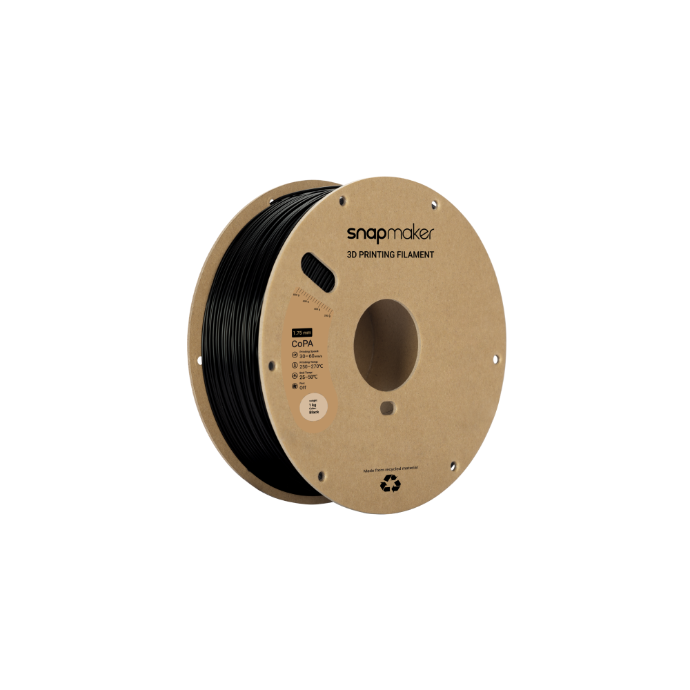 High-quality Black Nylon filament 1kg by Snapmaker, ideal for tough and abrasion-resistant 3D prints.