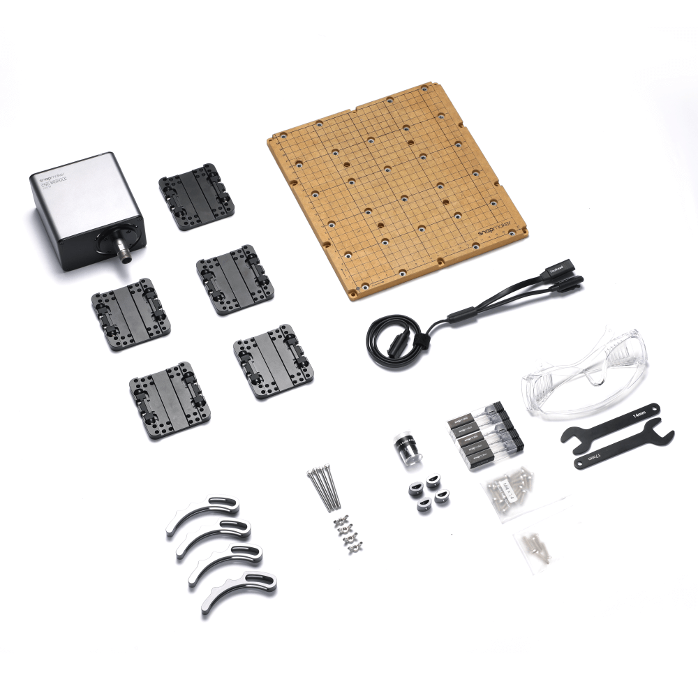 Complete Snapmaker 200W CNC Module bundle for F250 includes a platform, Bracing Kit, and a range of accessories.