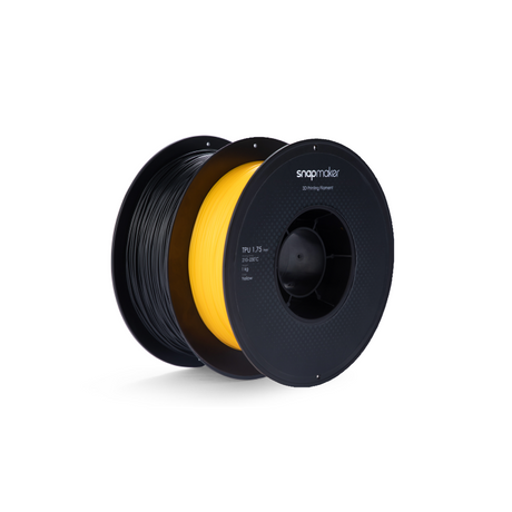 Snapmaker TPU filament spool in vibrant yellow and black, ideal for flexible 3D prints.