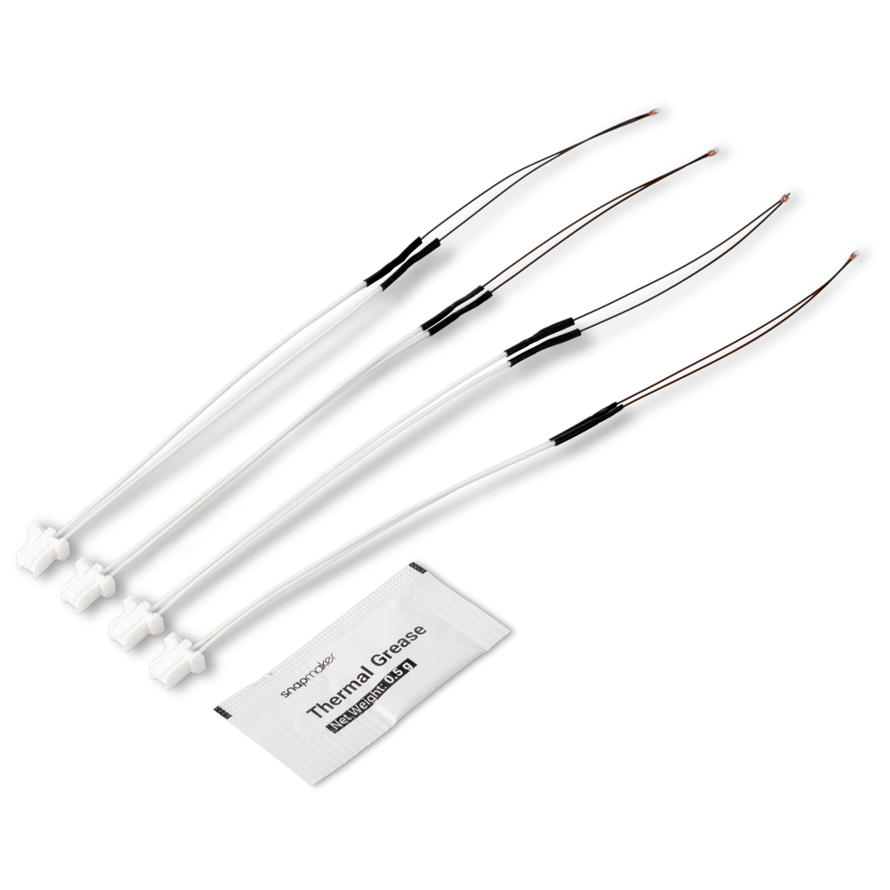 Snapmaker U1 Werkzeugkopf-Thermistor, 4er-Pack, einschließlich Ersatzthermistoren und Wärmeleitpaste.