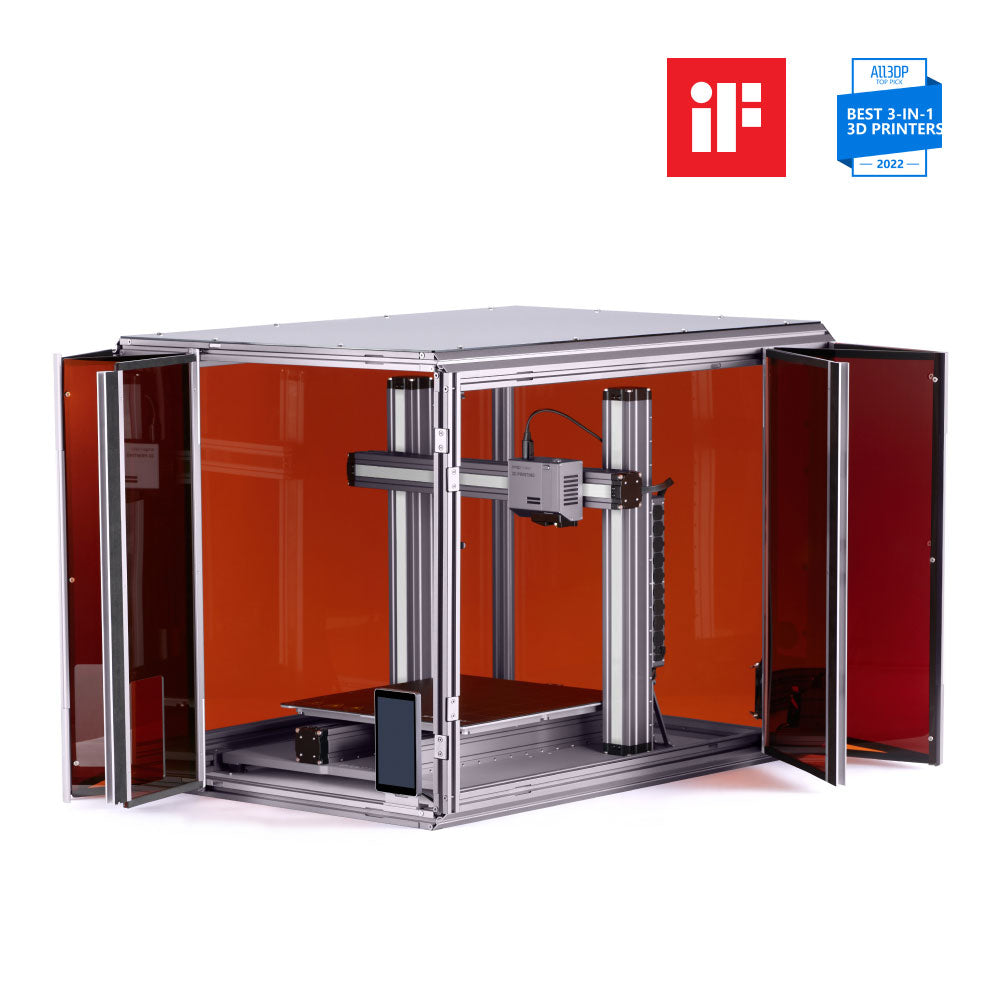 Award-winning Snapmaker A350T 3-in-1 3D printer setup with modular tools.