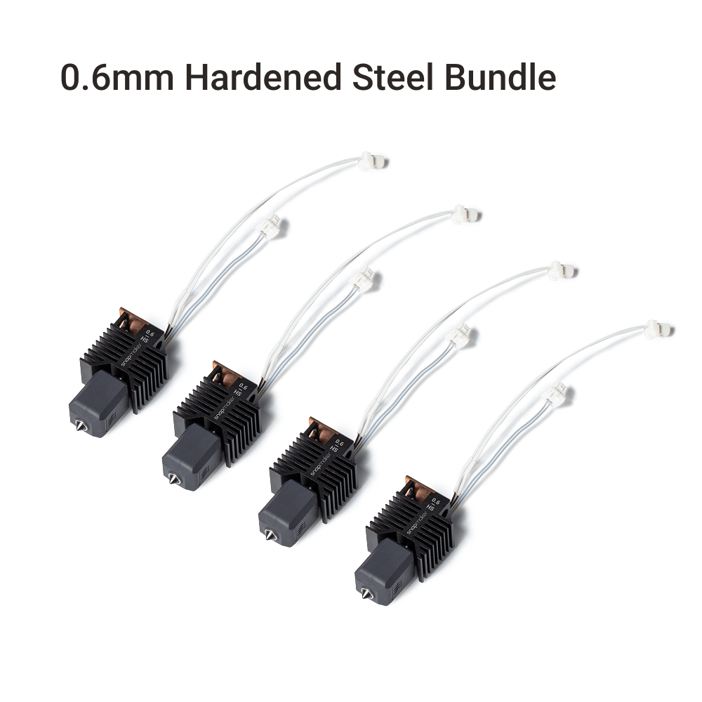 Four-piece Snapmaker U1 0.6mm HS hot end bundle, integrated modules with heatsinks for stable 300°C printing performance.