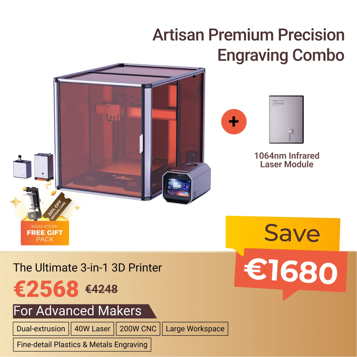 Snapmaker Artisan 3-in-1 3D Printer (VAT Incl.)