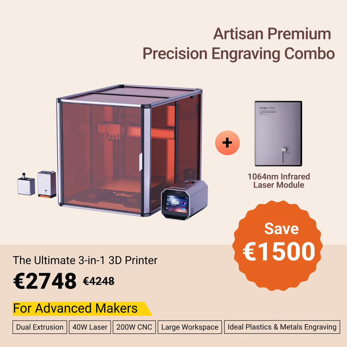 Snapmaker Artisan 3-in-1 3D Printer (VAT Incl.)
