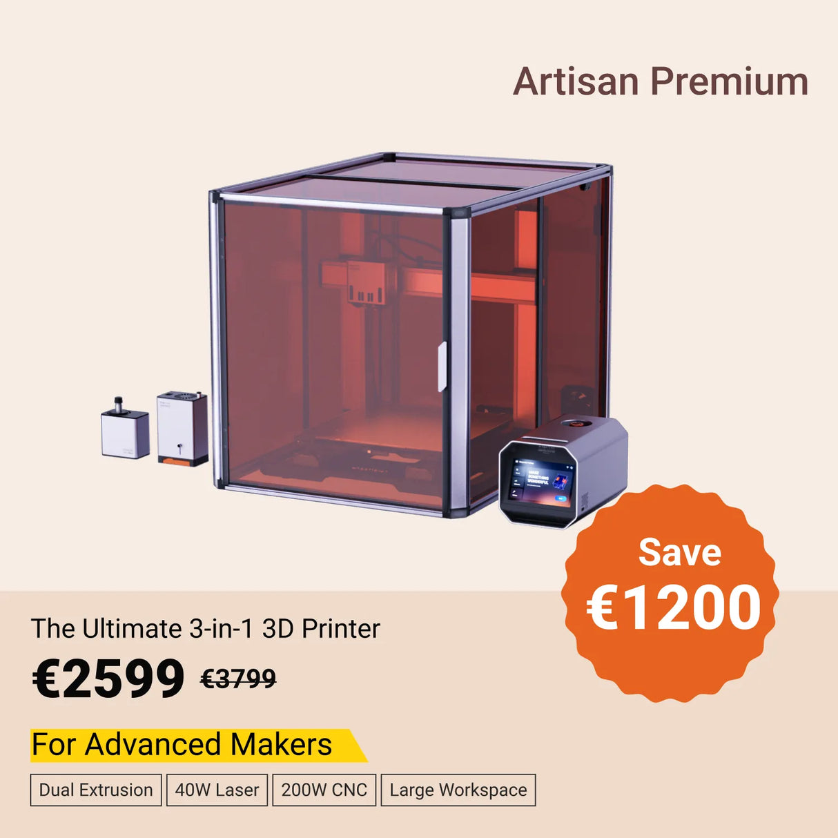 Snapmaker Artisan 3-in-1 3D Printer (VAT Incl.)