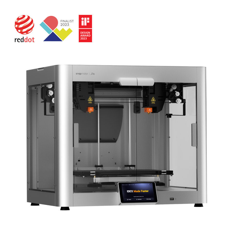 Award-winning Snapmaker J1s dual extruder 3D printer, recognized for its superior design and fast printing capabilities.