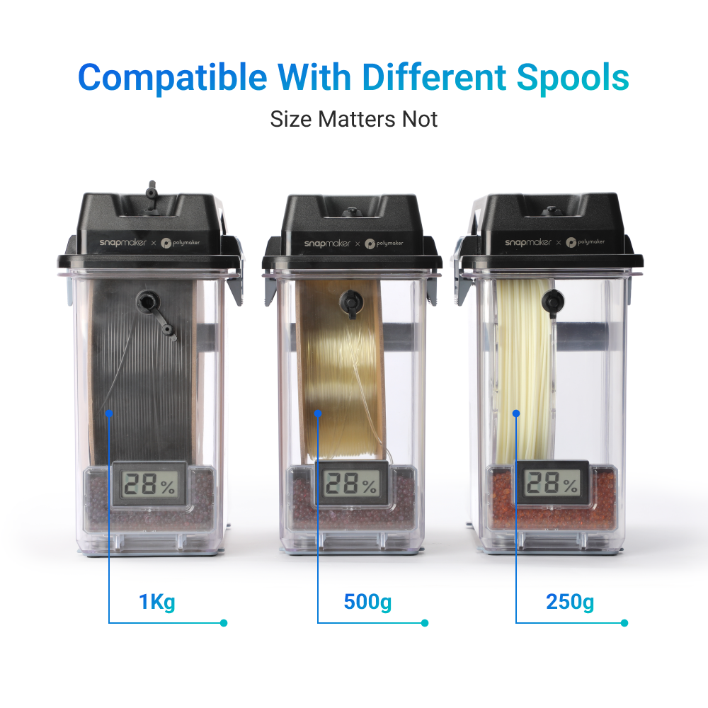 Designed to keep filaments dry, the SnapDryer works with various spool sizes.