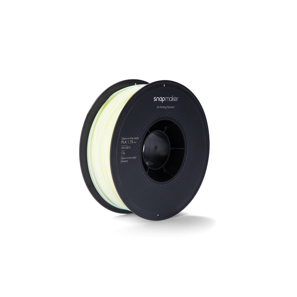 Snapmaker-Spule mit im Dunkeln leuchtendem grünem PLA-Filament – ideal für farbenfrohe 3D-Druckmodelle.