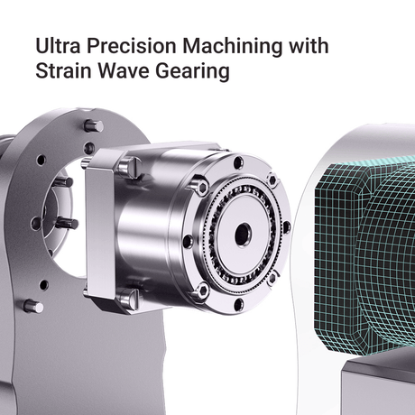 Ultra precision CNC machining with Snapmaker 4th axis Rotary Module featuring strain wave gearing.