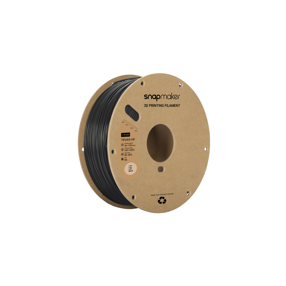 Snapmaker Black High Flow TPU95-Filament, 1-kg-Spule, mit einer Shore-Härte von 95A und hervorragender Abriebfestigkeit.